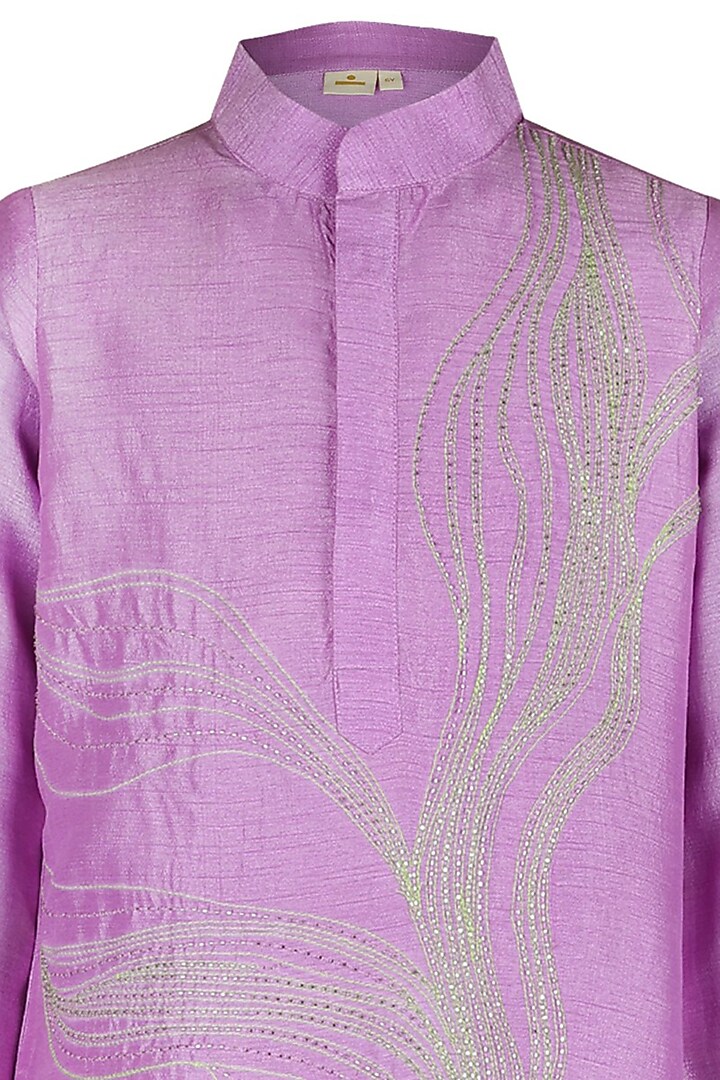 Lilac Modal Embroidered Kurta Set For Boys by Les Petits at Pernia's Pop Up Shop