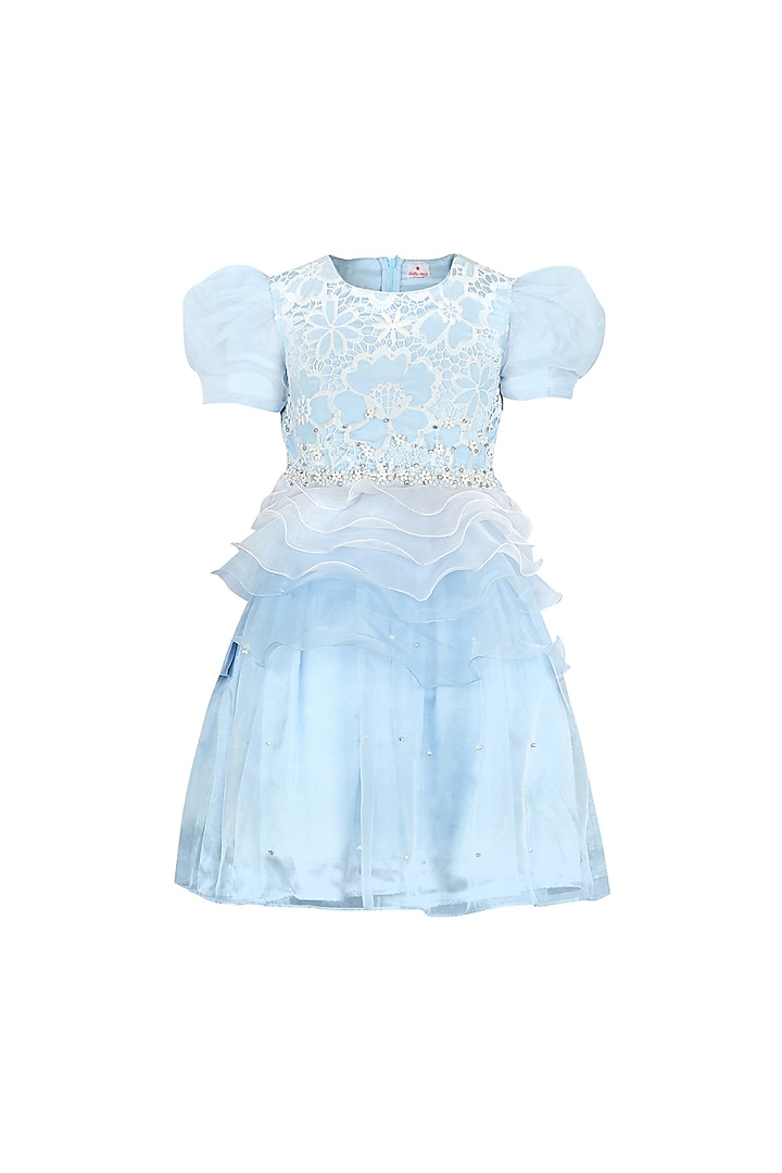 Blue Organza Embroidered Dress For Girls by Les Petits at Pernia's Pop Up Shop