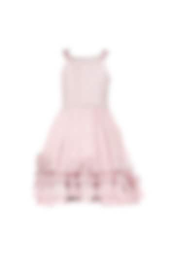 Pink Organza Beads Embroidered Pleated Dress For Girls by Les Petits
