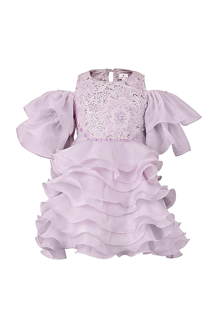 Lila Organza Sequins Embroidered Off-Shoulder Dress For Girls by Les Petits at Pernia's Pop Up Shop