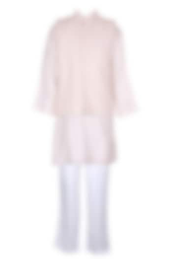 Off-White Polyester Satin Embroidered Nehru Jacket Set For Boys by Les Petits at Pernia's Pop Up Shop