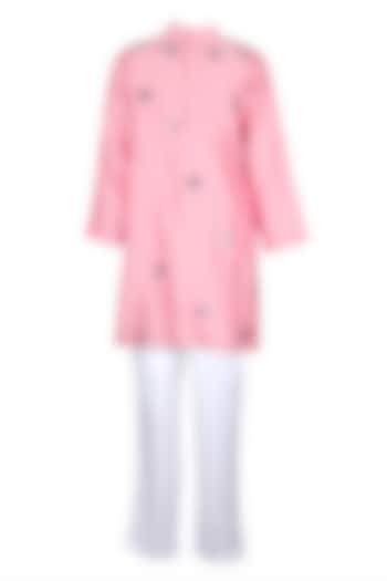 Light Pink Polyester Satin Embroidered Kurta Set For Boys by Les Petits at Pernia's Pop Up Shop