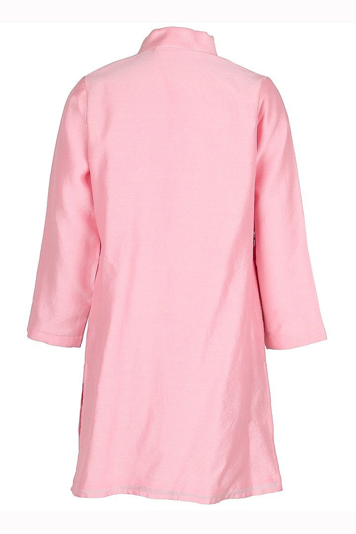 Light Pink Polyester Satin Embroidered Kurta Set For Boys by Les Petits at Pernia's Pop Up Shop