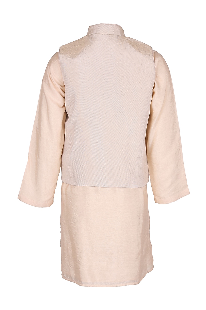 Cream Polyester Satin Embroidered Nehru Jacket Set For Boys by Les Petits at Pernia's Pop Up Shop