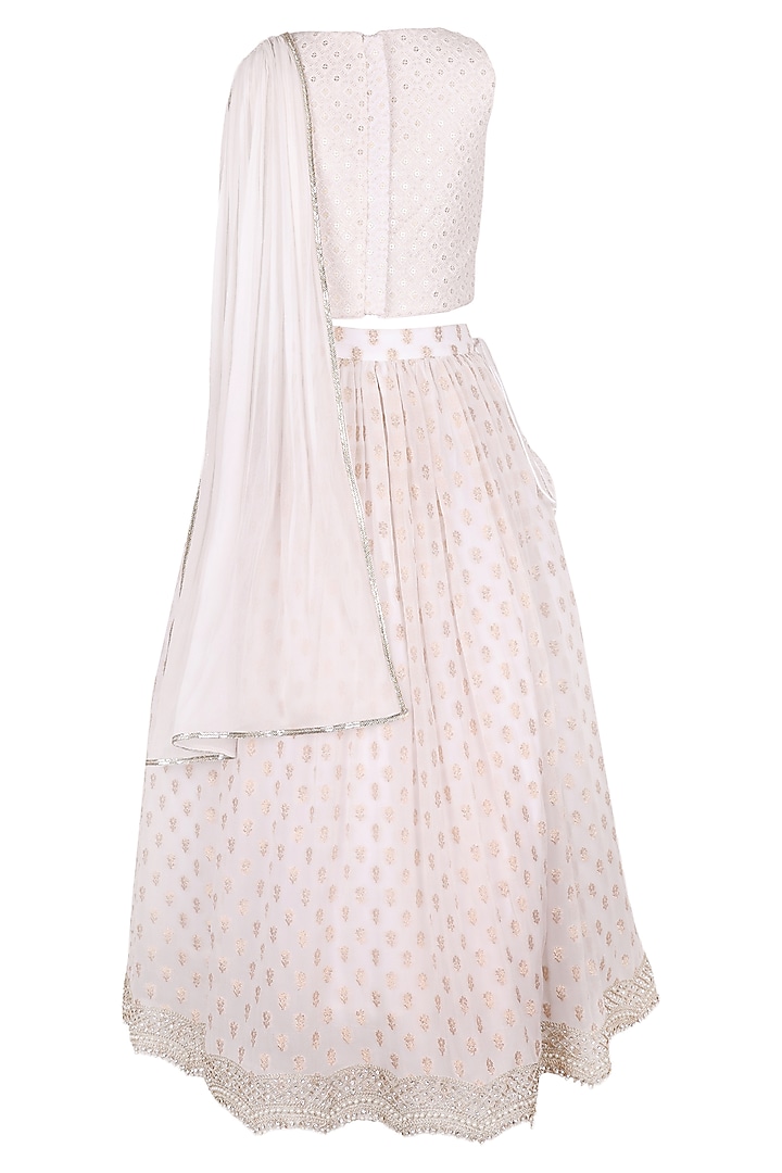 Ivory & Gold Polyester Satin Embroidered Lehenga Set For Girls by Les Petits at Pernia's Pop Up Shop