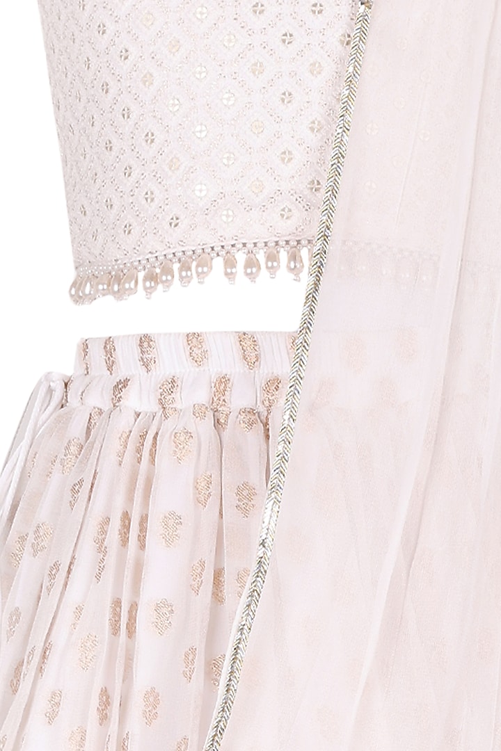 Ivory & Gold Polyester Satin Embroidered Lehenga Set For Girls by Les Petits at Pernia's Pop Up Shop