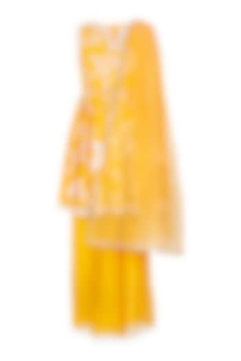 Mustard Polyester Satin Sharara Set For Girls by Les Petits at Pernia's Pop Up Shop