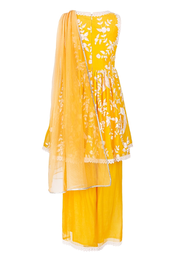 Mustard Polyester Satin Sharara Set For Girls by Les Petits at Pernia's Pop Up Shop
