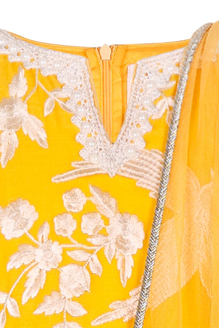 Mustard Polyester Satin Sharara Set For Girls by Les Petits at Pernia's Pop Up Shop