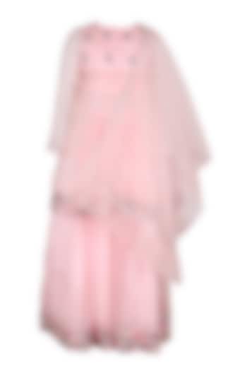 Pink Polyester Satin Embroidered Anarkali Set For Girls by Les Petits at Pernia's Pop Up Shop