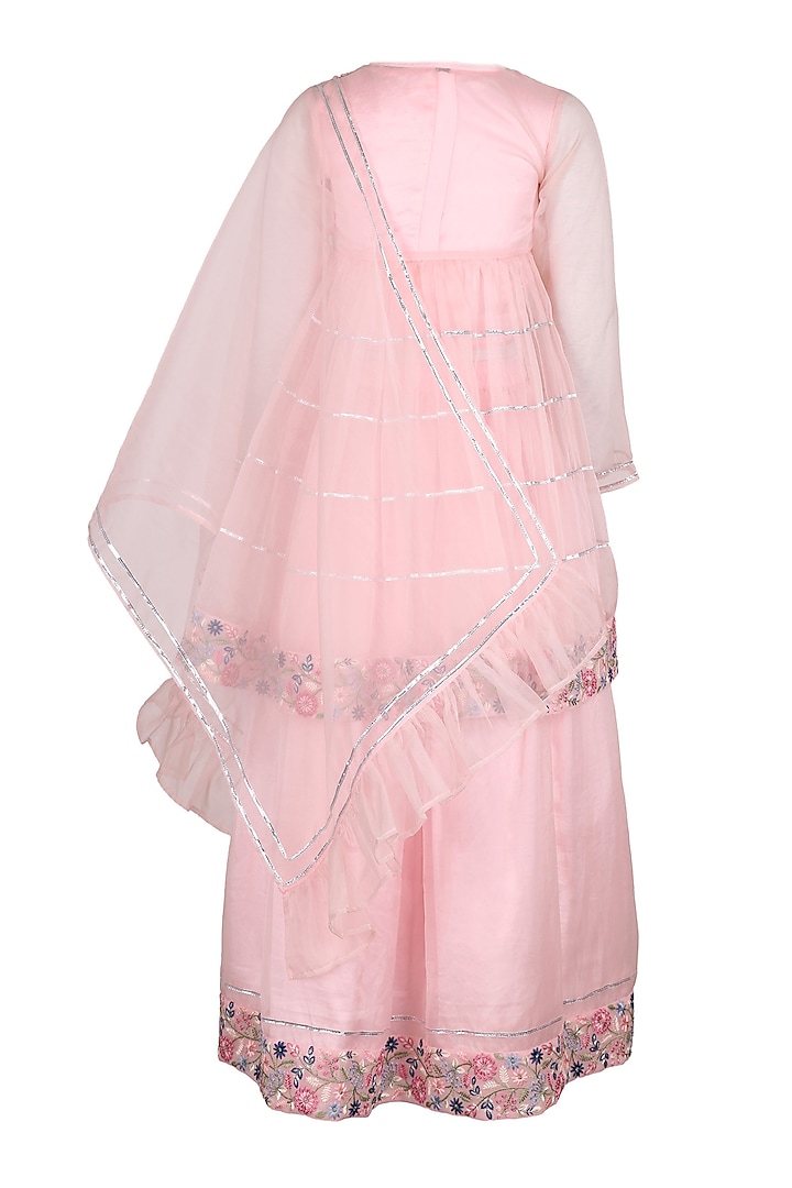 Pink Polyester Satin Embroidered Anarkali Set For Girls by Les Petits at Pernia's Pop Up Shop
