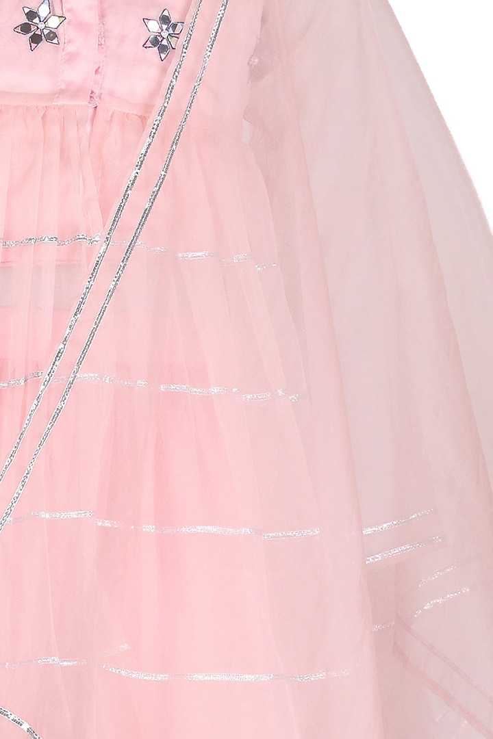 Pink Polyester Satin Embroidered Anarkali Set For Girls by Les Petits at Pernia's Pop Up Shop