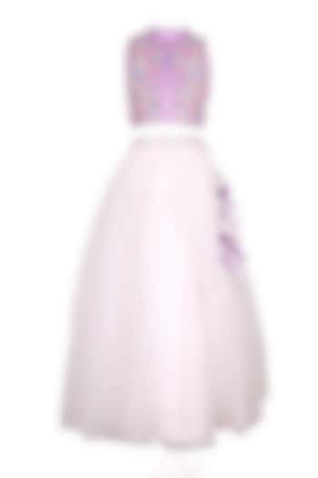 Lavender Polyester Satin Embroidered Lehenga Set For Girls by Les Petits at Pernia's Pop Up Shop
