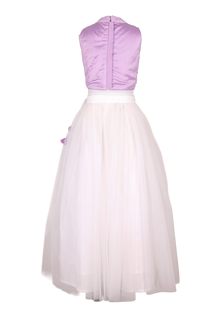 Lavender Polyester Satin Embroidered Lehenga Set For Girls by Les Petits at Pernia's Pop Up Shop
