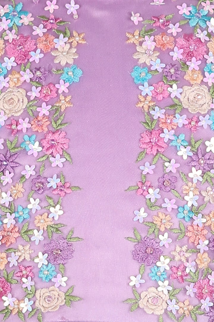 Lavender Polyester Satin Embroidered Lehenga Set For Girls by Les Petits at Pernia's Pop Up Shop