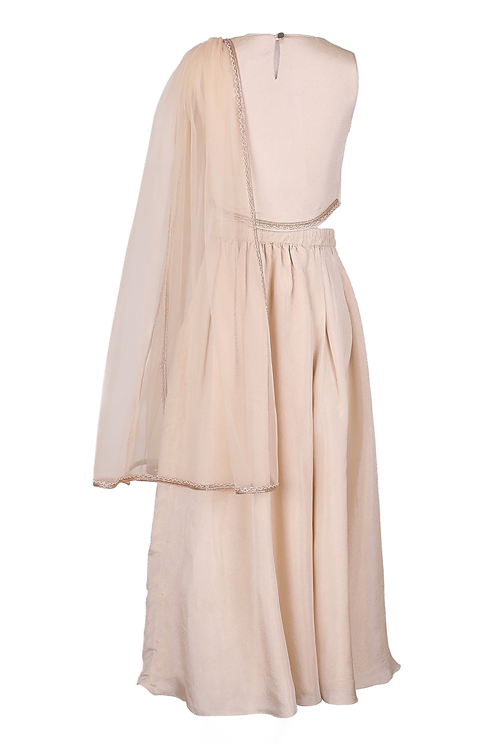 Cream Polyester Satin Lehenga Set For Girls by Les Petits at Pernia's Pop Up Shop