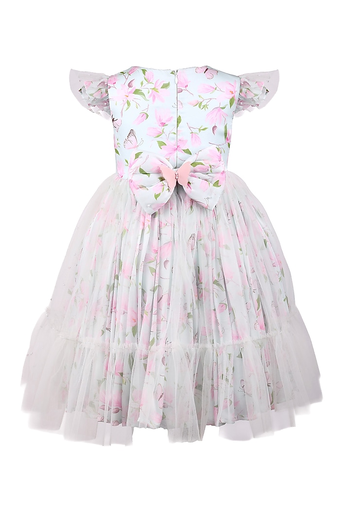 Mint Green Polyester Floral Printed Tiered Dress For Girls by Les Petits at Pernia's Pop Up Shop