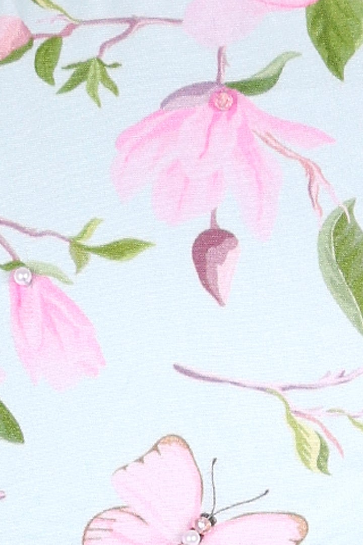 Mint Green Polyester Floral Printed Tiered Dress For Girls by Les Petits at Pernia's Pop Up Shop