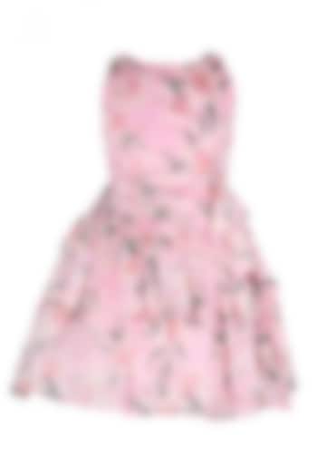 Pink Polyester Floral Printed Ruffled Dress For Girls by Les Petits at Pernia's Pop Up Shop