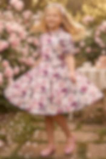 Lilac Polyester Floral Printed Dress For Girls by Les Petits at Pernia's Pop Up Shop