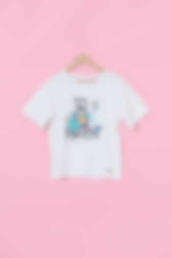 White Bamboo Graphic Printed T-Shirt For Boys by Les Petits