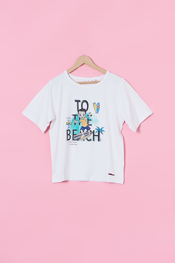 White Bamboo Graphic Printed T-Shirt For Boys by Les Petits