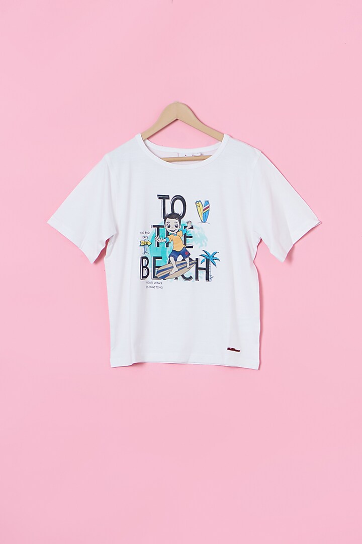 White Bamboo Graphic Printed T-Shirt For Boys by Les Petits at Pernia's Pop Up Shop