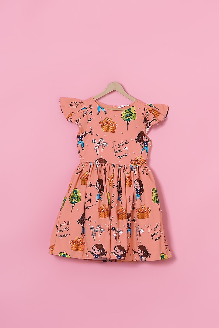 Peach Banana Crepe Dress For Girls by Les Petits