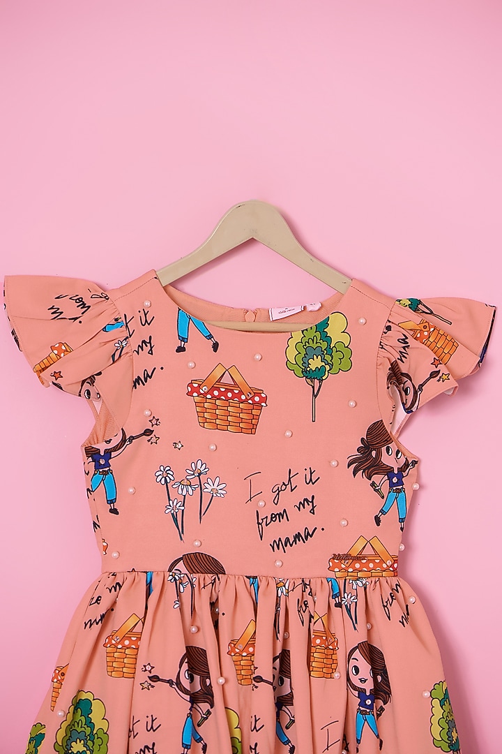 Peach Banana Crepe Dress For Girls by Les Petits at Pernia's Pop Up Shop