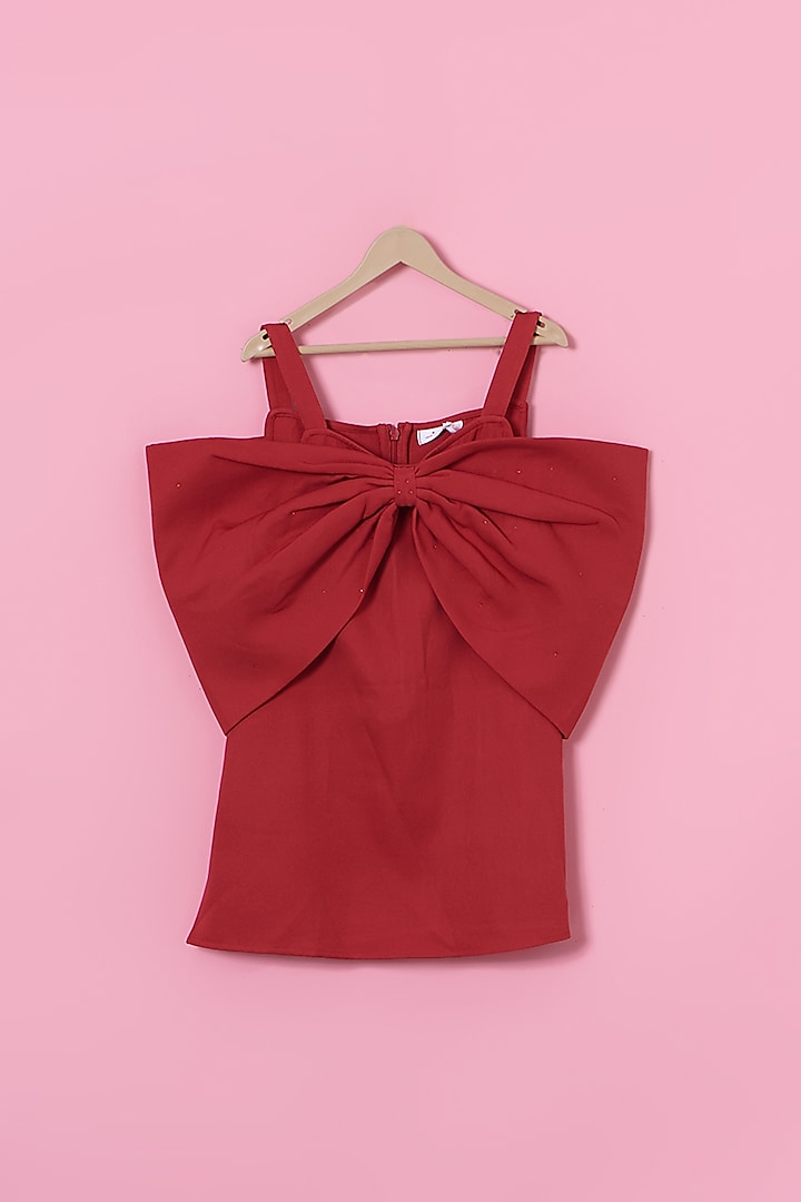 Red Banana Crepe Bow Dress For Girls by Les Petits