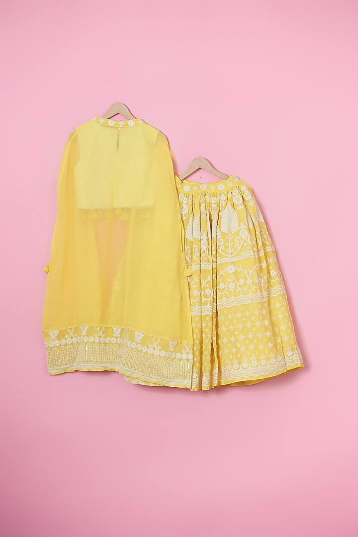 Yellow Georgette Hand Embroidered Lehenga Set For Girls by Les Petits at Pernia's Pop Up Shop