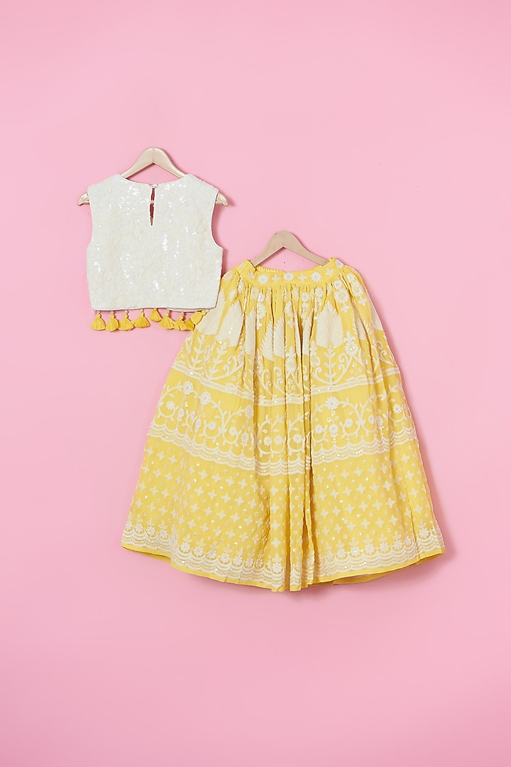 Yellow Georgette Hand Embroidered Lehenga Set For Girls by Les Petits at Pernia's Pop Up Shop