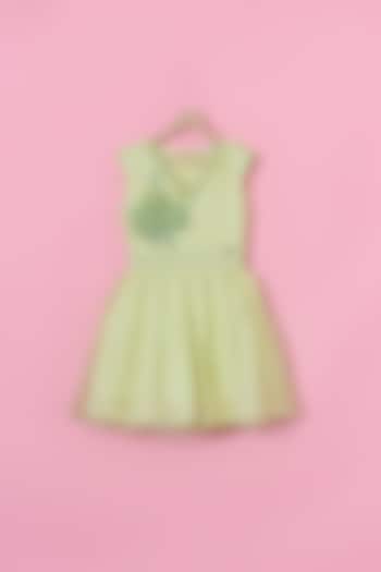Green Organza Floral Dress For Girls by Les Petits