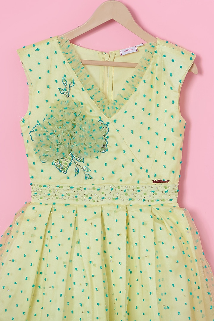 Green Organza Floral Dress For Girls by Les Petits at Pernia's Pop Up Shop