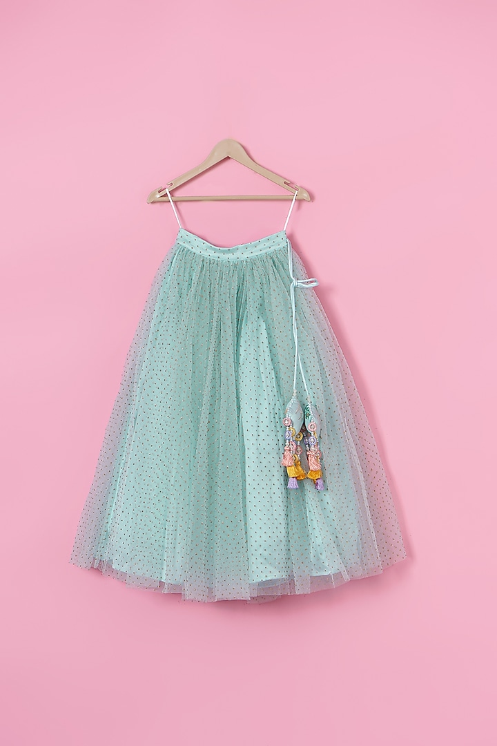 Powder Blue Georgette Hand Embroidered Lehenga Set For Girls by Les Petits at Pernia's Pop Up Shop