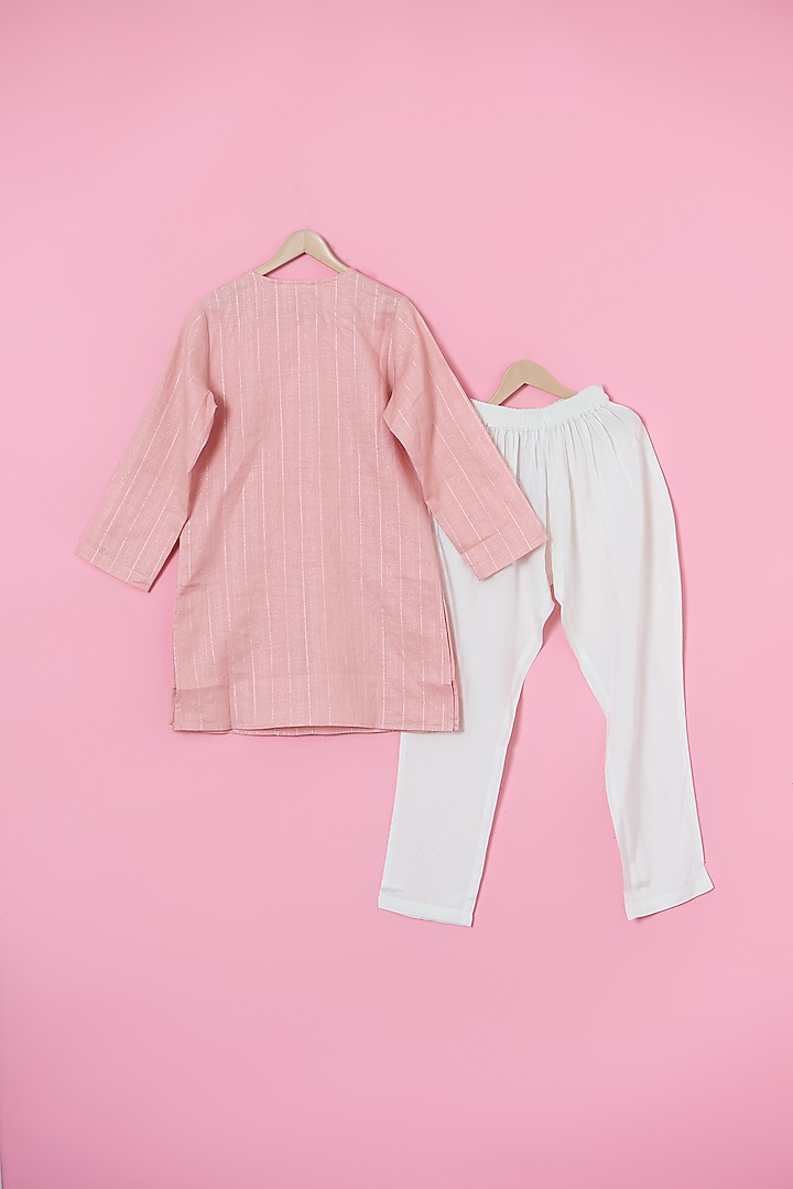 Rose Cotton Foil Hand Embroidered Kurta Set For Boys by Les Petits at Pernia's Pop Up Shop