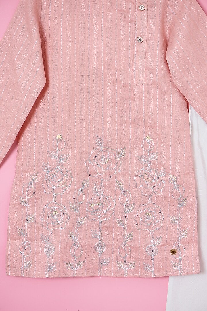 Rose Cotton Foil Hand Embroidered Kurta Set For Boys by Les Petits at Pernia's Pop Up Shop
