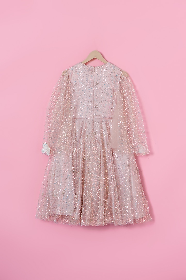 Peach Net Dress For Girls by Les Petits at Pernia's Pop Up Shop