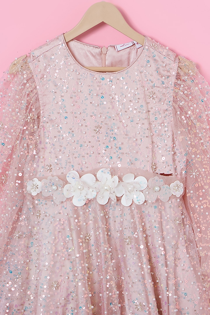 Peach Net Dress For Girls by Les Petits at Pernia's Pop Up Shop