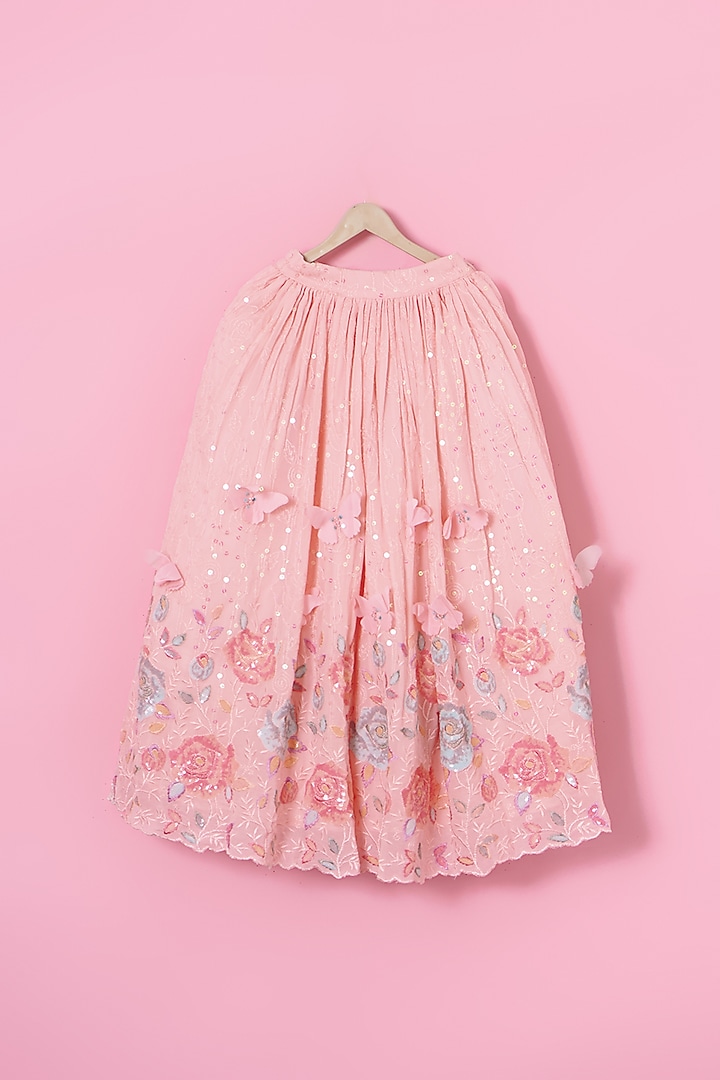 Peach Georgette Butterfly Lehenga Set For Girls by Les Petits at Pernia's Pop Up Shop