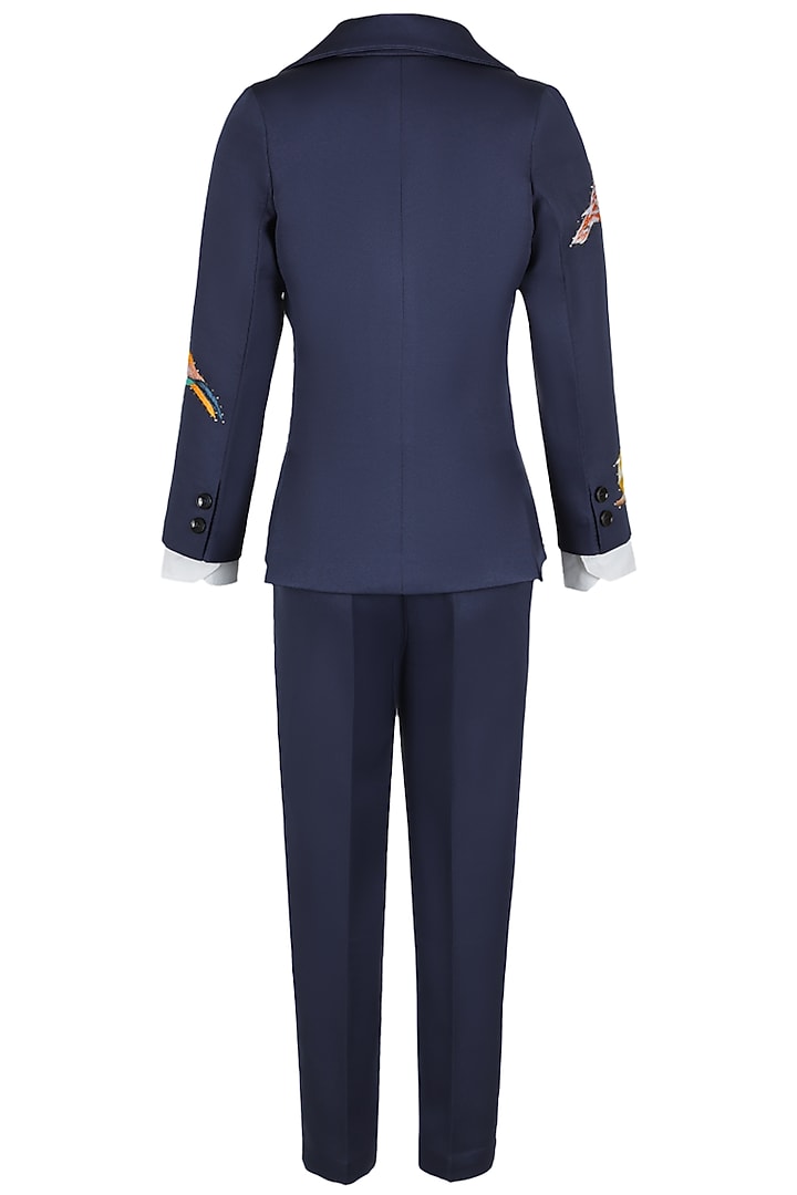 Blue Banana Crepe Embroidered Waistcoat Set For Boys by Les Petits at Pernia's Pop Up Shop