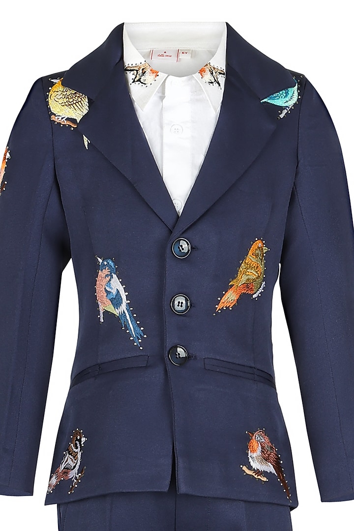 Blue Banana Crepe Embroidered Waistcoat Set For Boys by Les Petits at Pernia's Pop Up Shop
