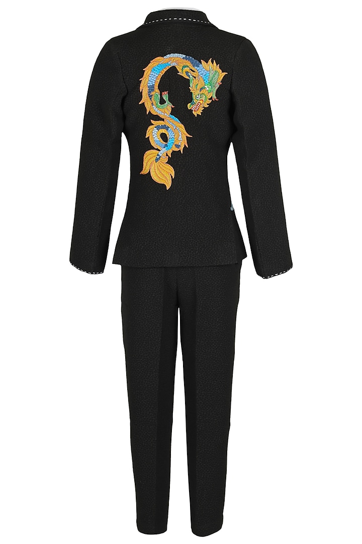 Black Banana Crepe Embroidered Waistcoat Set For Boys by Les Petits at Pernia's Pop Up Shop