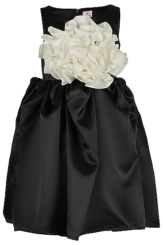 Black Satin Dress For Girls by Les Petits