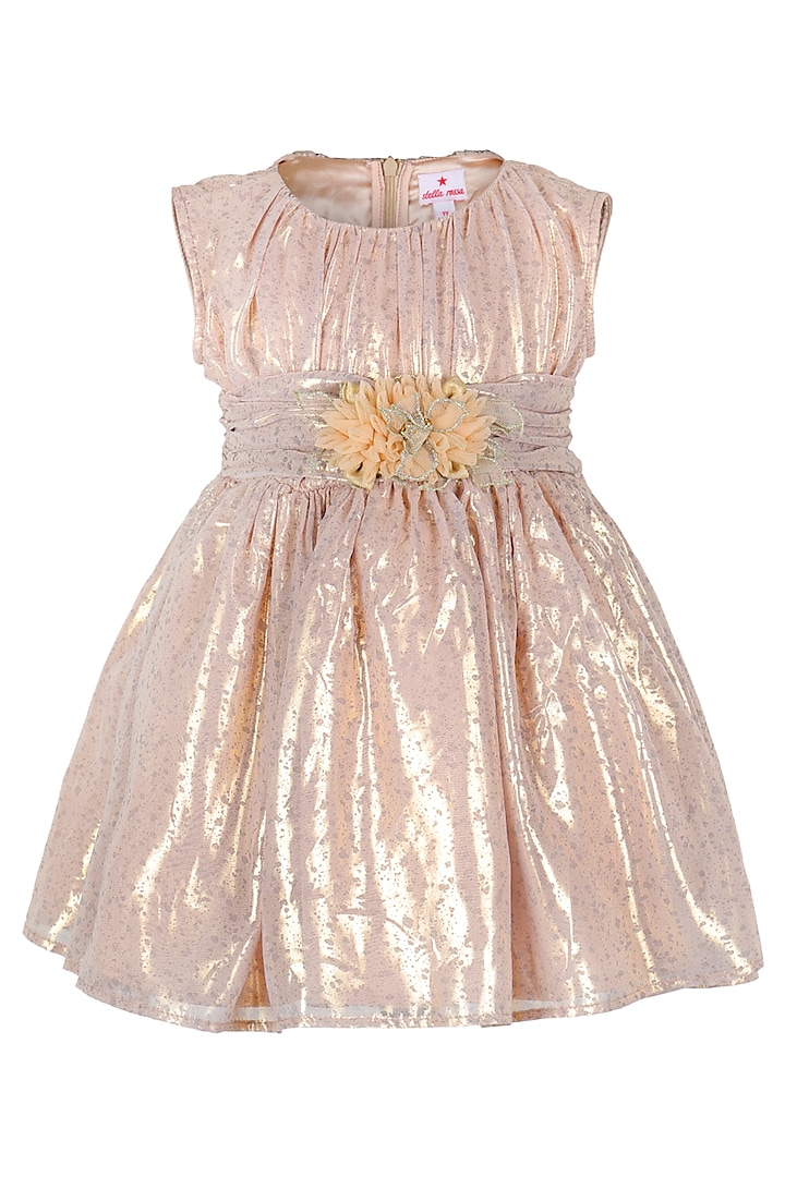 Blush Satin Foil Printed Dress For Girls by Les Petits at Pernia's Pop Up Shop