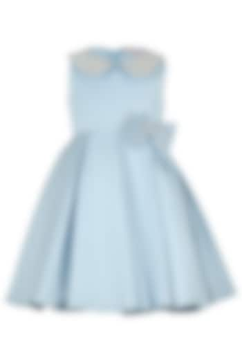 Blue Satin Pearl Embroidered Dress For Girls by Les Petits at Pernia's Pop Up Shop