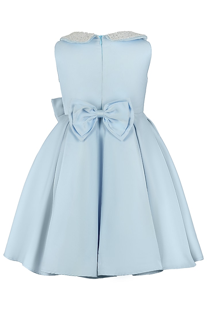 Blue Satin Pearl Embroidered Dress For Girls by Les Petits at Pernia's Pop Up Shop