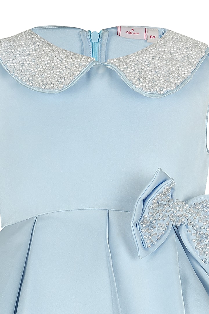 Blue Satin Pearl Embroidered Dress For Girls by Les Petits at Pernia's Pop Up Shop
