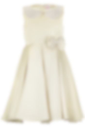 Off-White Satin Pearl Embroidered Dress For Girls by Les Petits at Pernia's Pop Up Shop