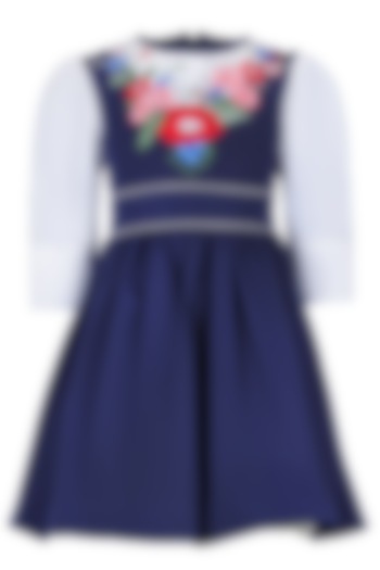 Blue Banana Crepe Floral Embroidered Dress For Girls by Les Petits at Pernia's Pop Up Shop